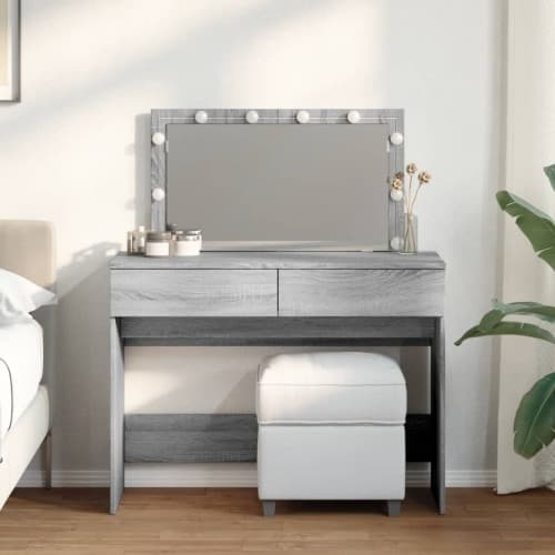 Sminkbord med LED grå sonoma 100x40x120 cm