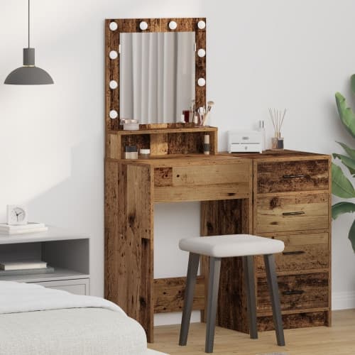 Sminkbord med LED-lampor - Gammalt trä, 50x41x135 cm
