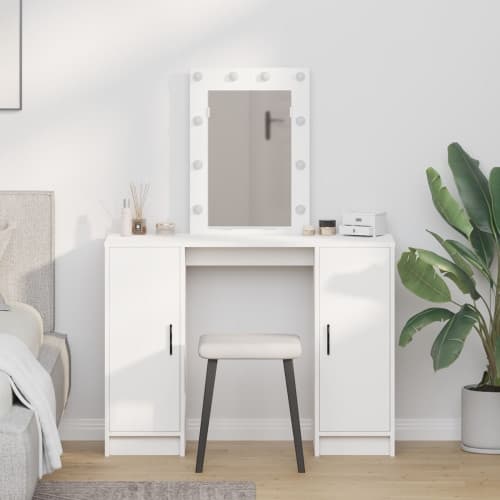 Sminkbord med LED-lampor vit 102x33x135 cm