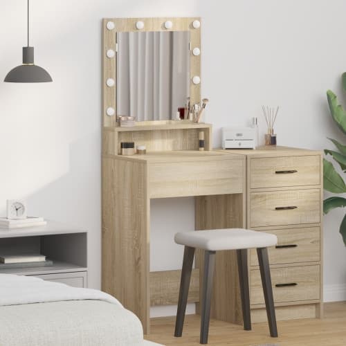 Sminkbord med LED Lampor i Sonoma Ek, 50x41x135 cm