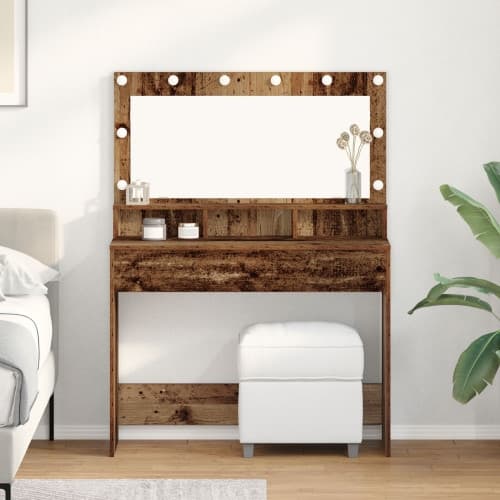 Sminkbord med LED-lampor återvunnet trä 100x41x135 cm