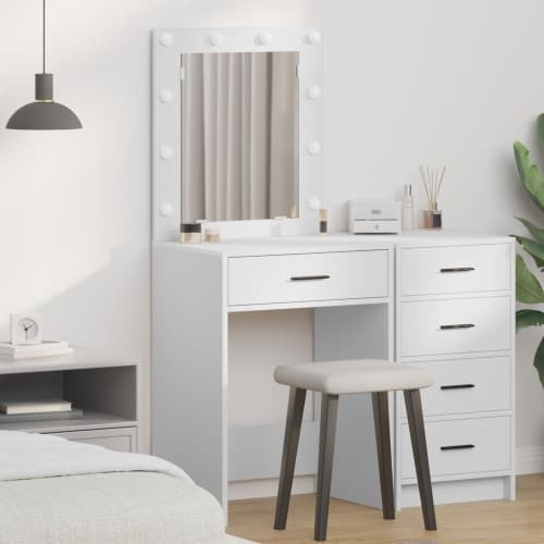 Sminkbord med LED-lampor vit 50x41x135 cm