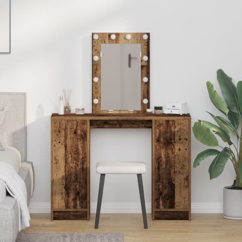 Sminkbord med LED-lampor återvunnet trä 102x33x135 cm