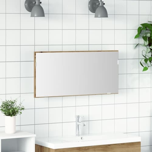 Badrumsspegel med förvaringsskåp och LED artisan ek 80x37 cm