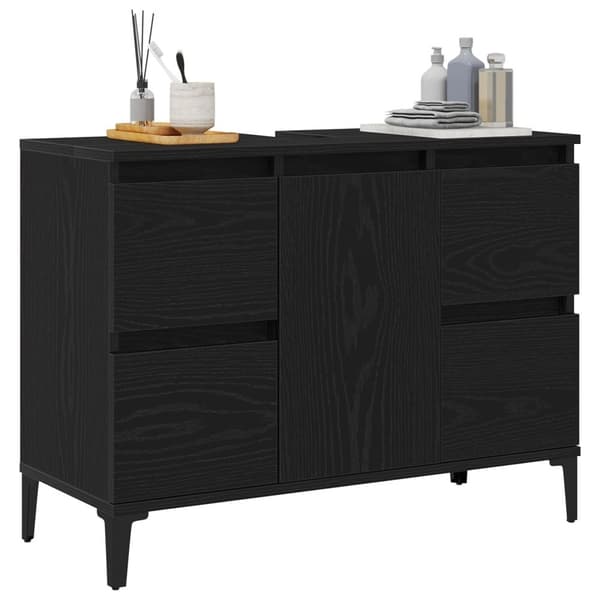 Badrumsskåp Skyddad Svart Ek 80x33x60 cm Trä