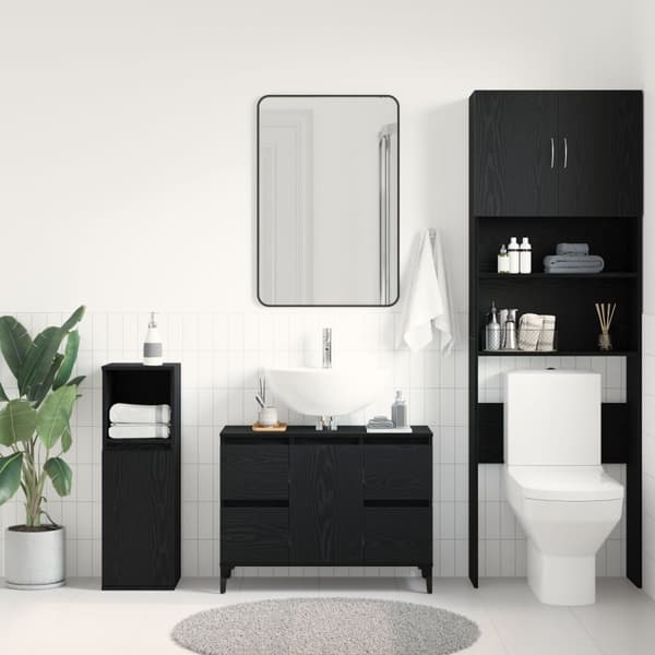 Badrumsskåp Skyddad Svart Ek 80x33x60 cm Trä