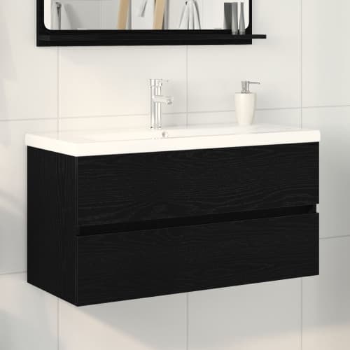 Diskbänksskåp med inbyggt handfat Svart ek Konstruerat trä, vidaXL Diskbänksskåp Svart ek 90x38,5x45 cm Konstruerat trä