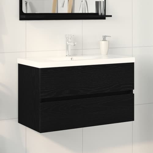 Diskbänkskåp med Inbyggt Handfat Svart Ek Konstruerat Trä, vidaXL Diskbänkskåp Svart Ek 80x38.5x45 cm Konstruerat Trä