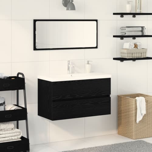diskbänkskabinet med inbyggt handfat svart ek konstruerat trä, vidaXL diskbänkskabinet svart ek 80x38.5x45 cm konstruerat trä