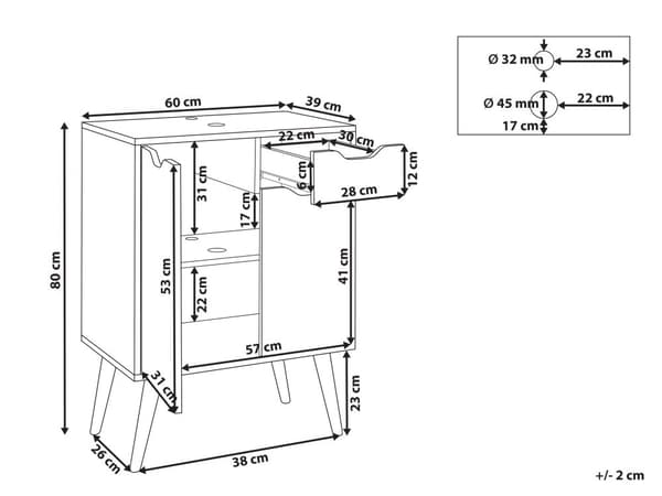 Servantskap Hvit MDP 60 x 80 cm Oppbevaring med Hylle til Baderom