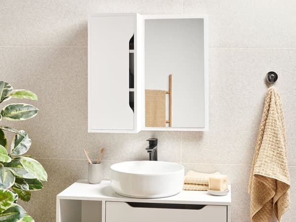 Væghængt badeværelsesskab med spejl Hvid MDP 60 x 60 cm Opbevaring Skandinavisk stil