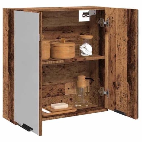 Spegelskåp för badrum åldrat trä 64x20x66,5 cm konstruerat trä