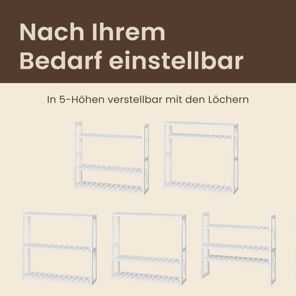 Badkamerplank, badkamerplank, plantenplank met 3 verstelbare planken