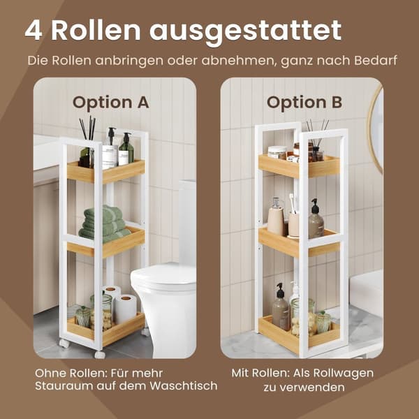 Trolley, badkamerplank, nisplank bamboe