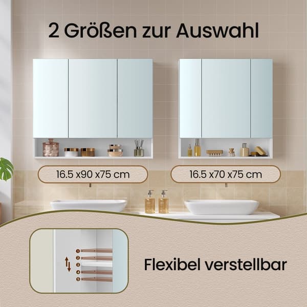 Badkamerkast met 3 deuren, badkamerkast, spiegelkast