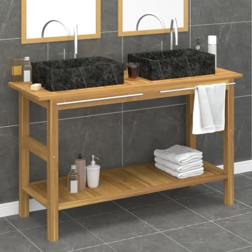 Handfatsbänk med handfat svart marmor massiv teak