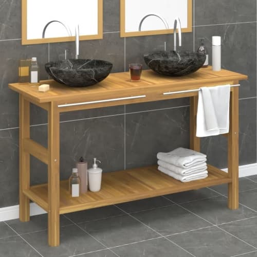 Handfatsbänk med handfat svart marmor massiv teak