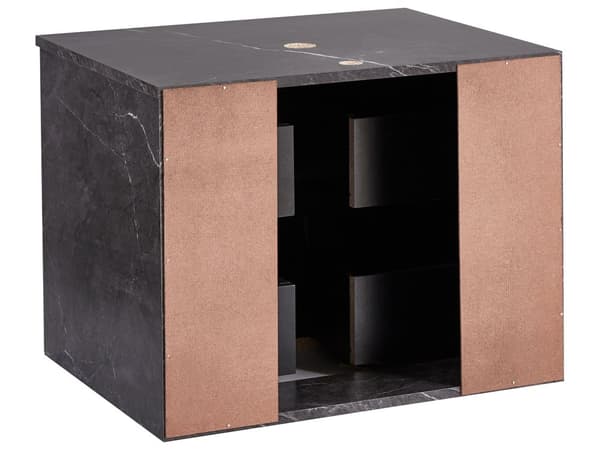 Veggmontert Baderomsskap Svart Marmor MDP-kropp 60 x 47 cm Riflet Front med 2 Skuffer Forhåndsskårne Hull