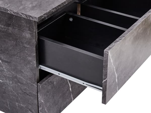 Veggmontert Baderomsskap Svart Marmor MDP-kropp 60 x 47 cm Riflet Front med 2 Skuffer Forhåndsskårne Hull