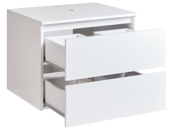 Veggmontert Baderomsskap Hvit Marmor MDP-kropp 60 x 47 cm Riflet Front med 2 Skuffer Forhåndsskårne Hull