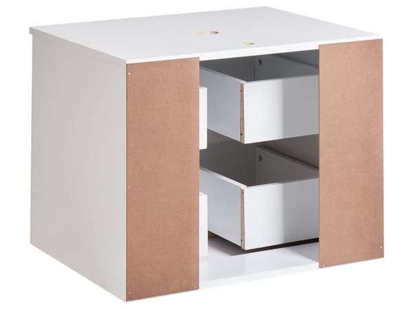 Veggmontert Baderomsskap Hvit Marmor MDP-kropp 60 x 47 cm Riflet Front med 2 Skuffer Forhåndsskårne Hull