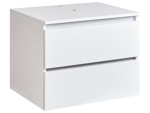 Veggmontert Baderomsskap Hvit Marmor MDP-kropp 60 x 47 cm Riflet Front med 2 Skuffer Forhåndsskårne Hull