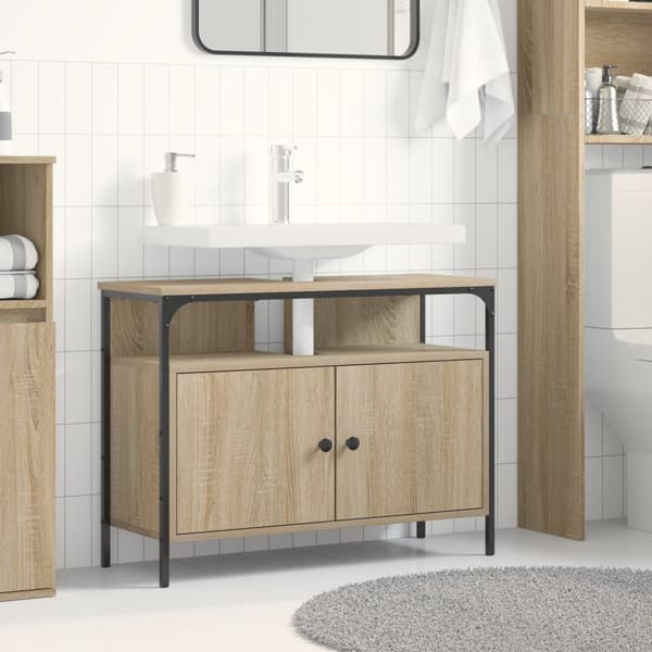 Tvättställ för badrum sonoma-ek 80x30x60 cm konstruerat trä