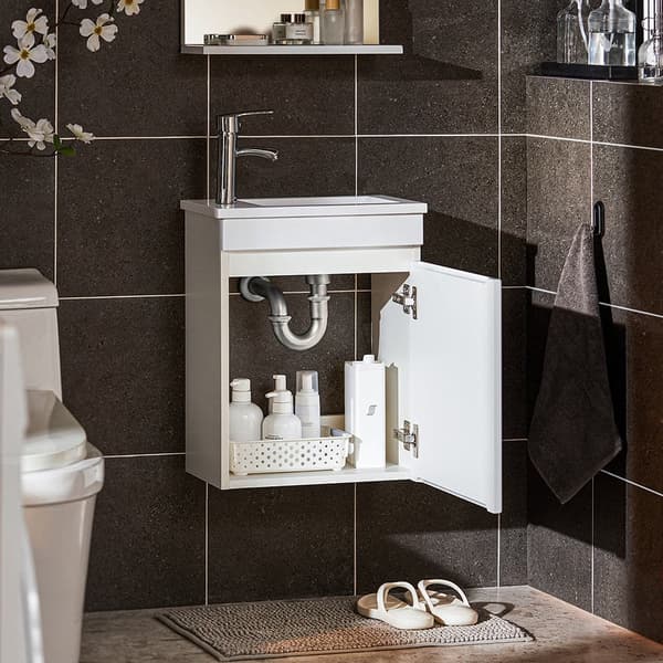 Vaskebassin med forfængelighedsenhed, BZR170-SET, Længde 41 cm Bredde 25 cm Højde 52 cm, Hvid