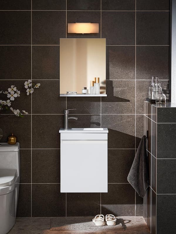Vaskebassin med forfængelighedsenhed, BZR170-SET, Længde 41 cm Bredde 25 cm Højde 52 cm, Hvid