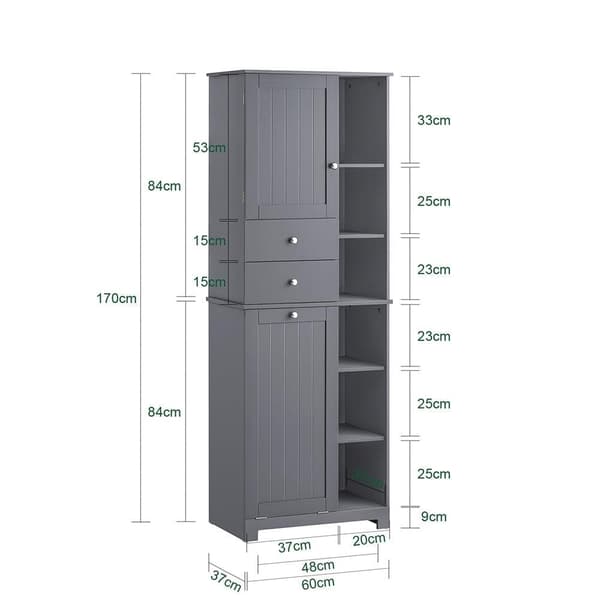 Korkea kaappi, BZR104-DG, 60x38x170 cm, Harmaa