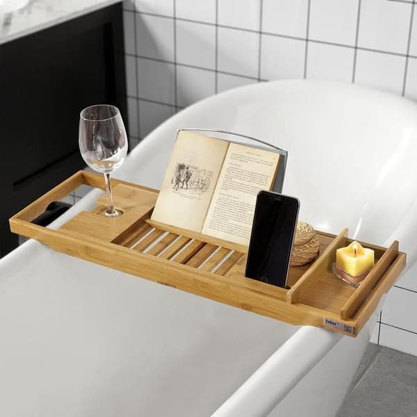 Badekarshylde, FRG207-N, Bredde 22 cm, Længde justerbar 70-104 cm, Brun