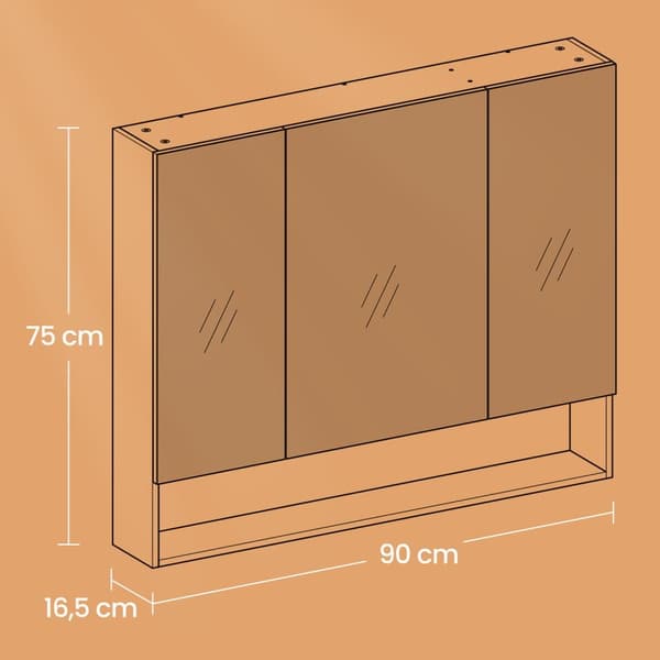Badeværelsesskab, VASAGLE BBK129W01, 16,5x70x75 cm, Hvid