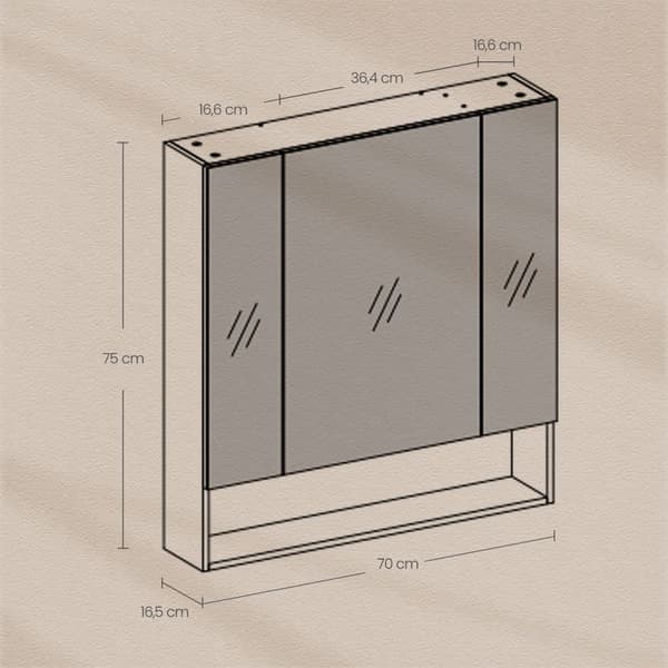 Badeværelsesskab med 3 døre, VASAGLE BBK129W01, 16,5x70x75 cm, Hvid