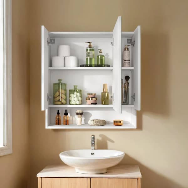 Badeværelsesskab med 3 døre, VASAGLE BBK129W01, 16,5x70x75 cm, Hvid
