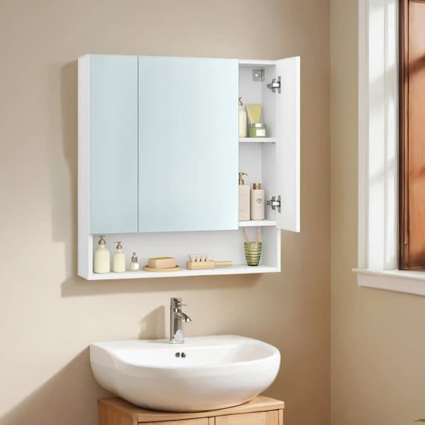 Badeværelsesskab med 3 døre, VASAGLE BBK129W01, 16,5x70x75 cm, Hvid