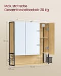 Miniatyrbild 3 av 6: Badrumsskåp, VASAGLE BBK124A10, 14.5x70x70 cm, Natur Ek