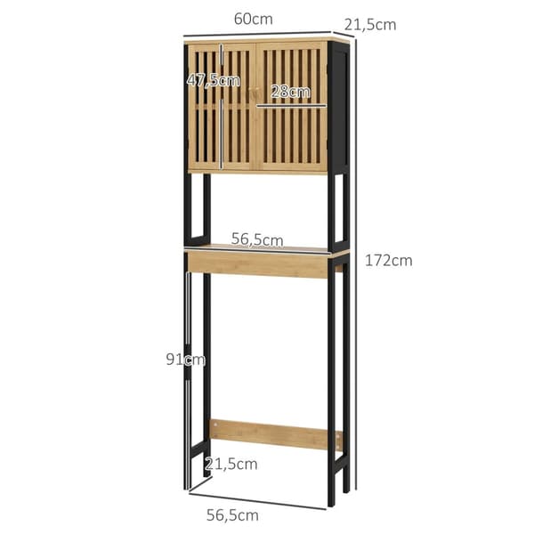 Rootz Bamboo WC -hylly - Kylpyhuoneen säilytysteline - Yli Comode -järjestäjä - Avaruussäästö - 60L x 21,5B x 172H CM