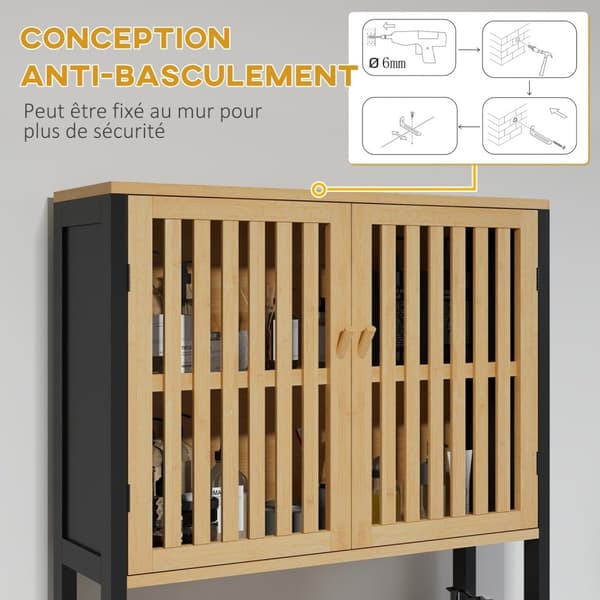 Rootz Bamboo WC -hylly - Kylpyhuoneen säilytysteline - Yli Comode -järjestäjä - Avaruussäästö - 60L x 21,5B x 172H CM