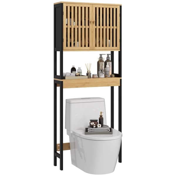 Rootz Bamboo WC -hylly - Kylpyhuoneen säilytysteline - Yli Comode -järjestäjä - Avaruussäästö - 60L x 21,5B x 172H CM