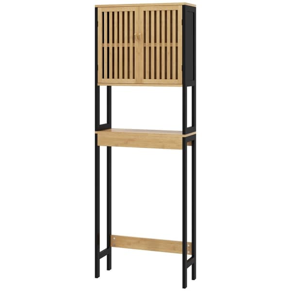 Rootz Bamboo WC -hylly - Kylpyhuoneen säilytysteline - Yli Comode -järjestäjä - Avaruussäästö - 60L x 21,5B x 172H CM