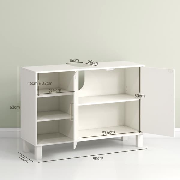 Rootz Badrum Basskåp - Badrumsförvaring - Badrumsarrangör - Justerbara hyllor - 90B x 30T x 63H cm