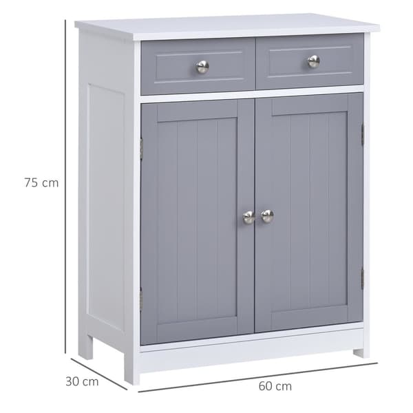 Rootz Badeværelse Skab - 2 Dørskabinet - Buffetopbevaringsskab - Elegant design - 60 cm x 30 cm x 75 cm - Grå og hvid