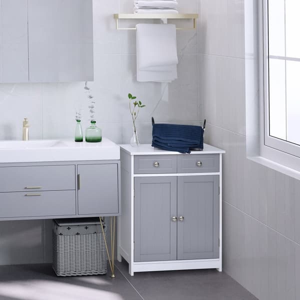 Rootz Badeværelse Skab - 2 Dørskabinet - Buffetopbevaringsskab - Elegant design - 60 cm x 30 cm x 75 cm - Grå og hvid