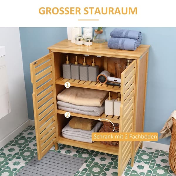 Rootz badeværelse skab - bambusopbevaring - lamella design - kompakt med rigelig opbevaring - 68b x 32t x 86h cm