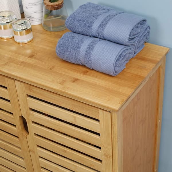 Rootz badeværelse skab - bambusopbevaring - lamella design - kompakt med rigelig opbevaring - 68b x 32t x 86h cm