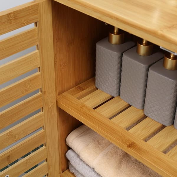 Rootz badeværelse skab - bambusopbevaring - lamella design - kompakt med rigelig opbevaring - 68b x 32t x 86h cm