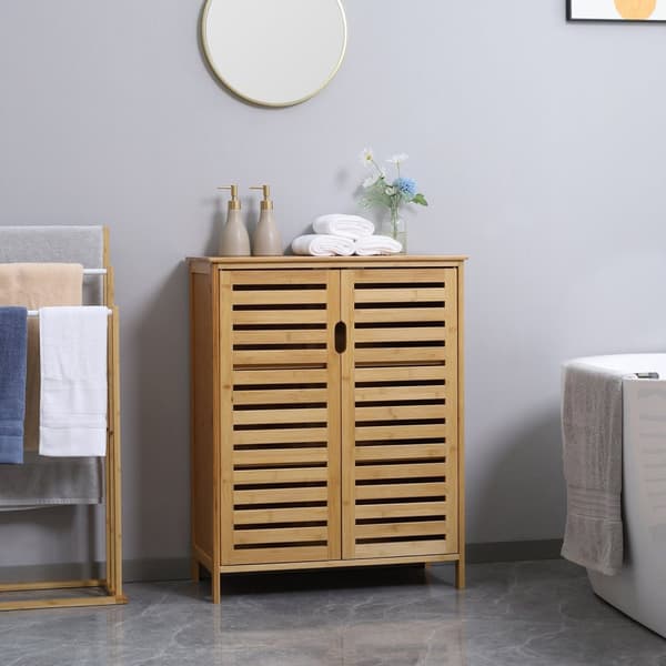 Rootz badeværelse skab - bambusopbevaring - lamella design - kompakt med rigelig opbevaring - 68b x 32t x 86h cm