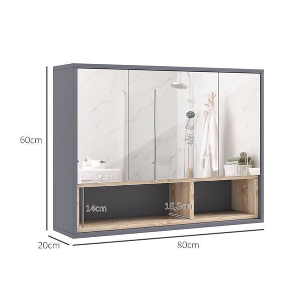 Rootz badeværelse skab med spejl - væg toiletmøbler - opbevaringsenhed - rumbesparende - MDF & glas - 80L x 20b x 60H cm
