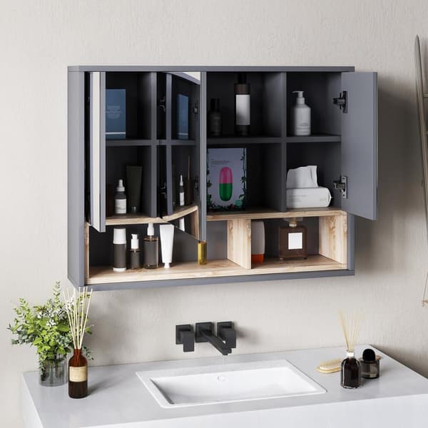 Rootz badeværelse skab med spejl - væg toiletmøbler - opbevaringsenhed - rumbesparende - MDF & glas - 80L x 20b x 60H cm