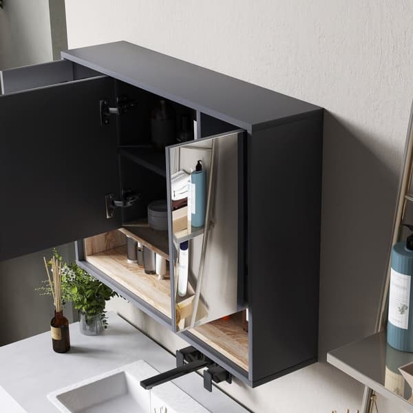 Rootz badeværelse skab med spejl - væg toiletmøbler - opbevaringsenhed - rumbesparende - MDF & glas - 80L x 20b x 60H cm